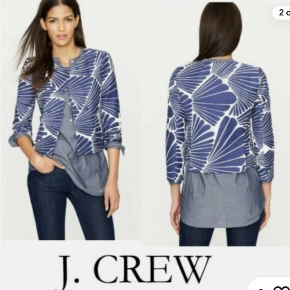 J.Crew blue white fanfare blazer separate double breasted jacket size 2 - Picture 1 of 12